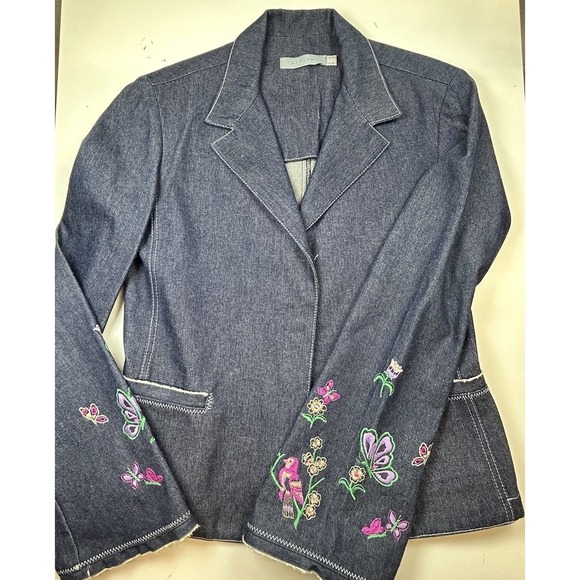 Scrupoli Jackets & Blazers - Scrupoli Women Blue Embroidered Blazer Italy 42 US 4-6 Cotton Blend Bird Floral